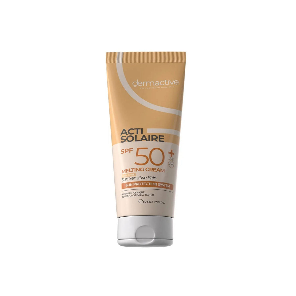 Refect Beauty Dermactive Acti-Solaire light tinted SPF 50+ melting cream sunscreen in a 50ml squeeze tube