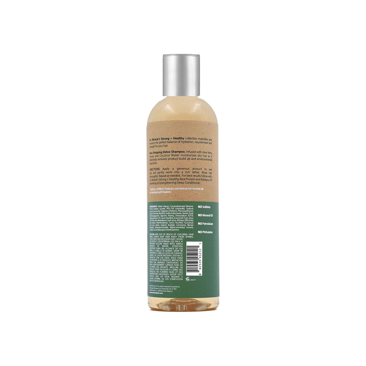 Refect Beauty Dr. Miracles Non-Stripping Detox Shampoo bottle back view showing ingredients and usage instructions