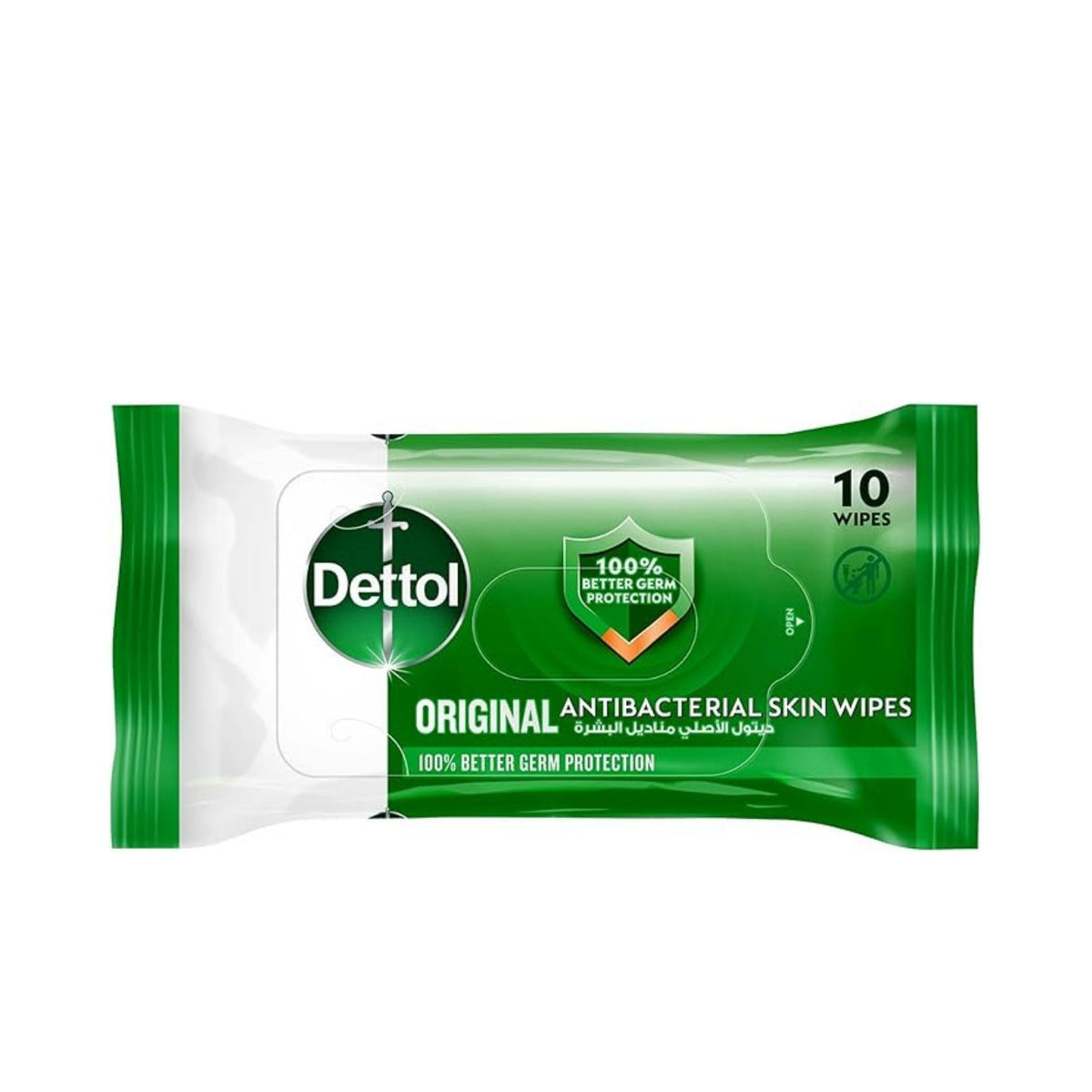 Refect Beauty Dettol Original anti-bacterial skin wipes in a convenient 10-count travel pack for hygiene.
