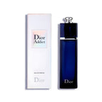 Refect Beauty Dior Addict Eau de Parfum bottle in deep blue glass next to its elegant white rectangular box.