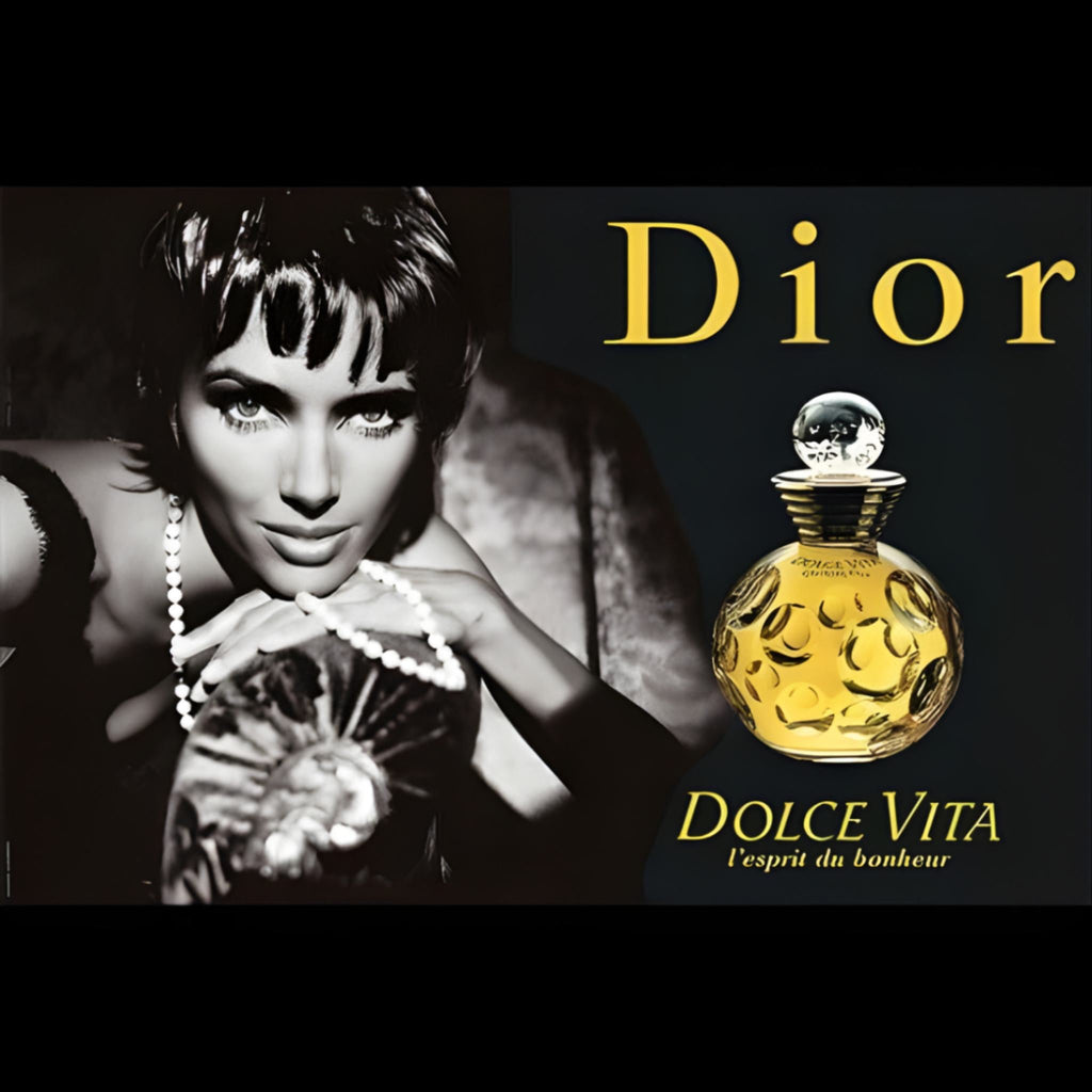 Refect Beauty advertisement featuring a woman and a bottle of Dior Dolce Vita Eau de Toilette perfume
