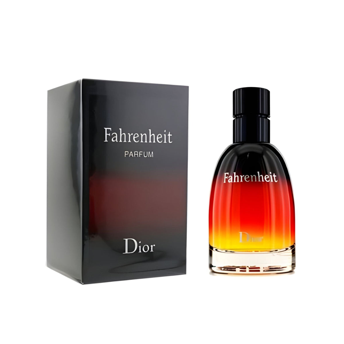 Refect Beauty Dior Fahrenheit Parfum bottle and box featuring a signature red to black gradient design