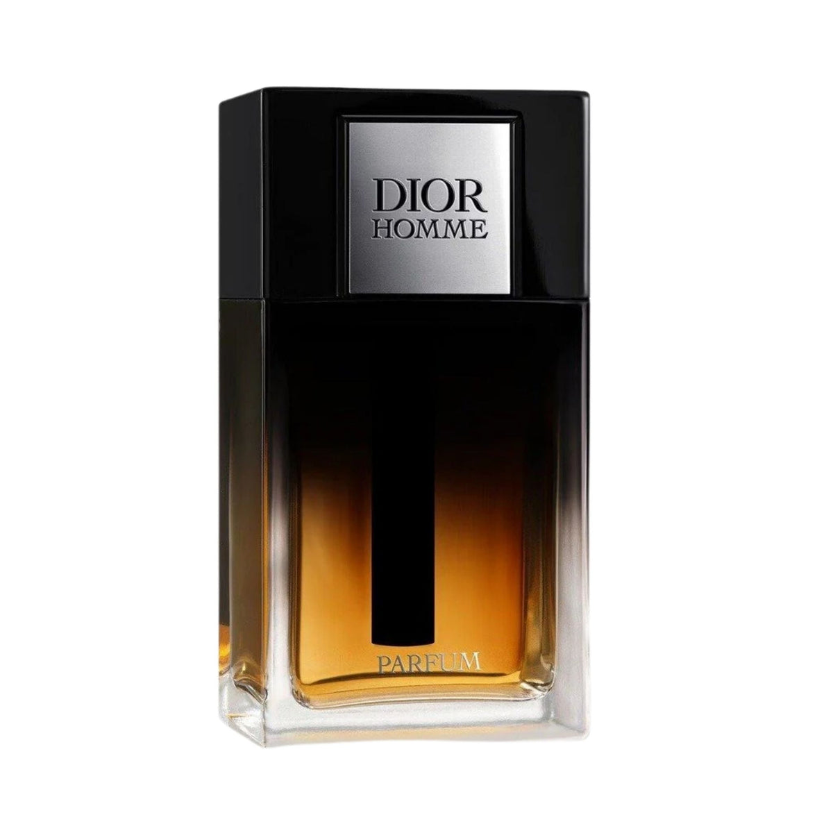 Refect Beauty Dior Homme Parfum bottle with a gradient amber glass and black cap, featuring a sophisticated woody scent.