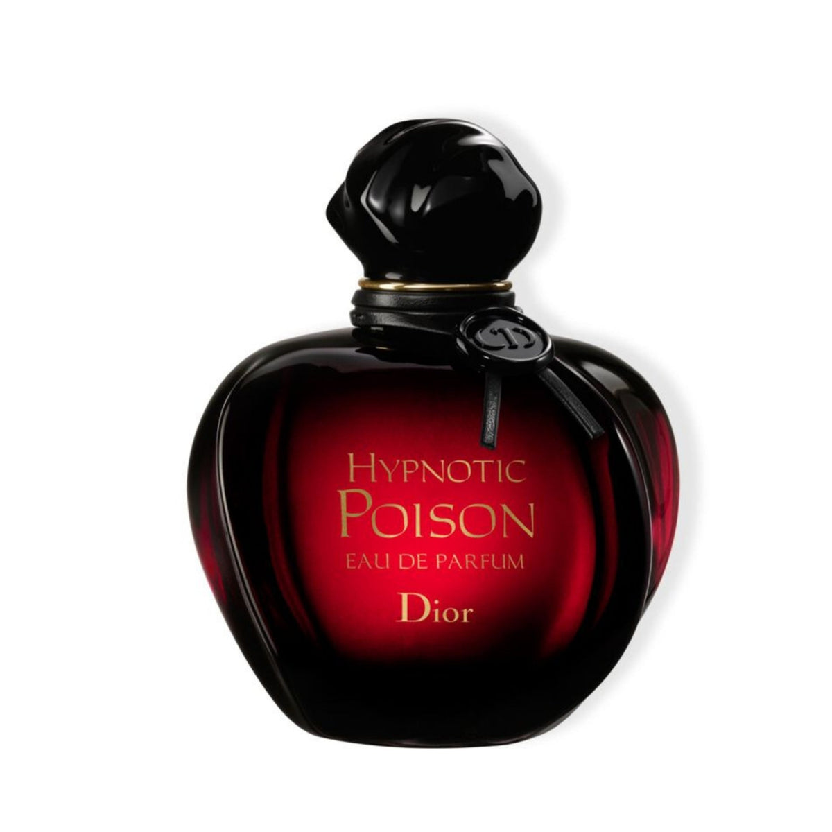 Refect Beauty Dior Hypnotic Poison Eau de Parfum in a signature crimson apple-shaped glass bottle with a black cap.