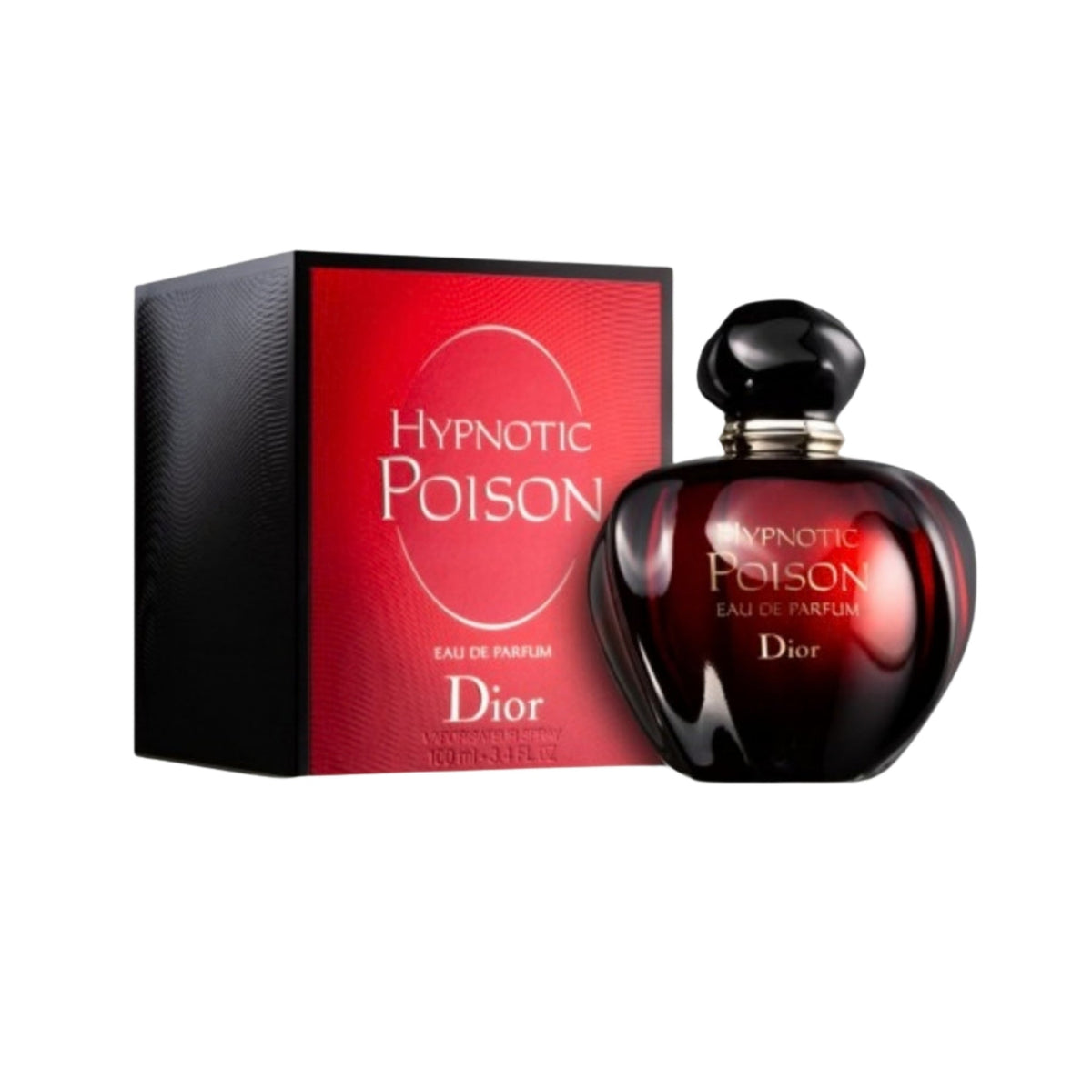 Refect Beauty Dior Hypnotic Poison Eau de Parfum in its iconic red apple-shaped bottle with matching display box.