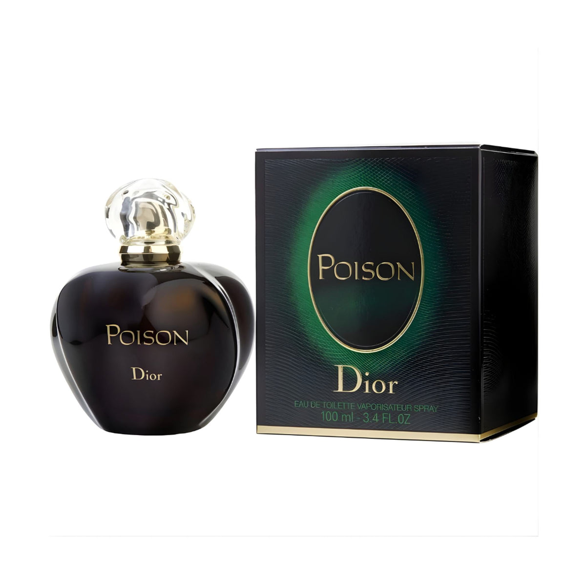 Refect Beauty Dior Poison Eau de Toilette perfume bottle and its iconic dark green and black box packaging