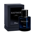 Refect Beauty Dior Sauvage Elixir parfum bottle in deep blue glass with its matching black presentation box