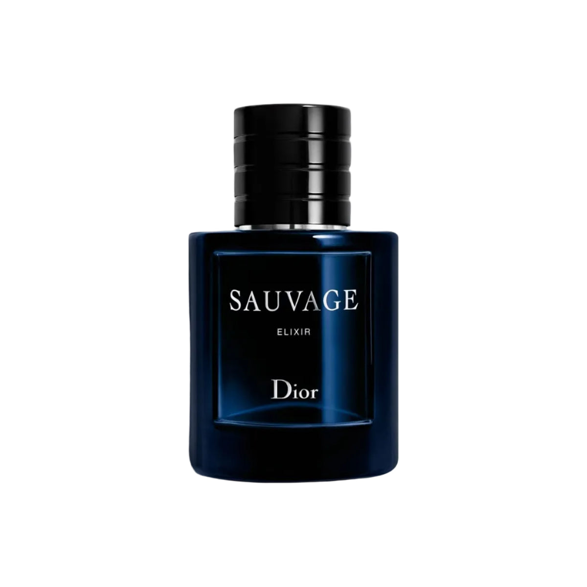 Refect Beauty Dior Sauvage Elixir parfum in a deep blue glass bottle with a black cap for a bold masculine scent.
