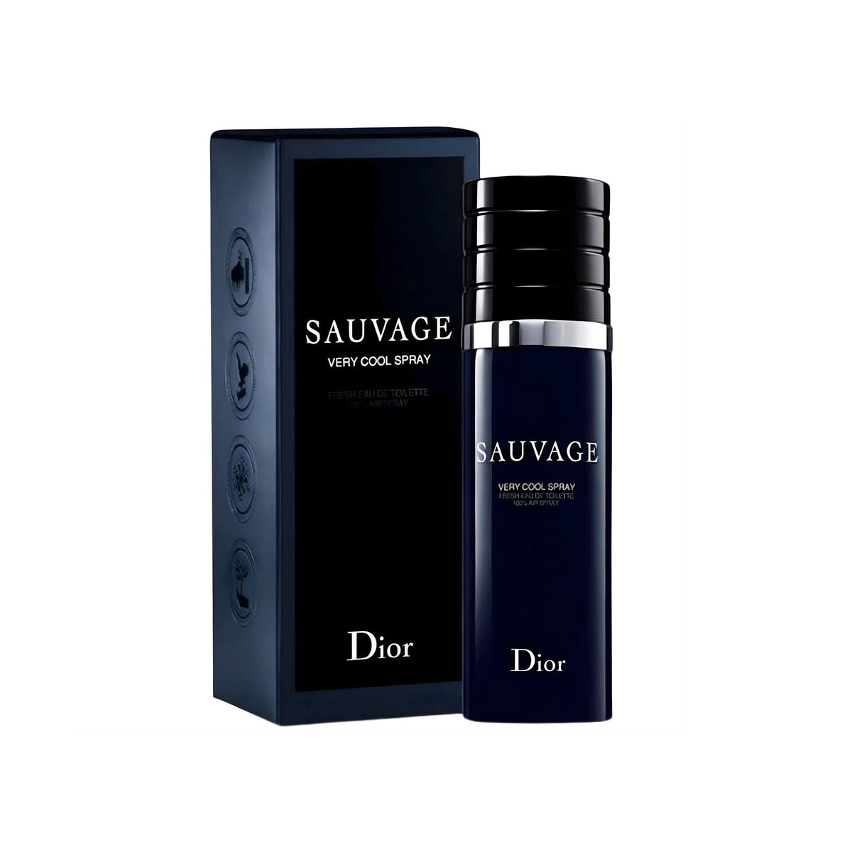 Refect Beauty Dior Sauvage Very Cool Spray eau de toilette in a dark blue air-powered bottle with matching box.