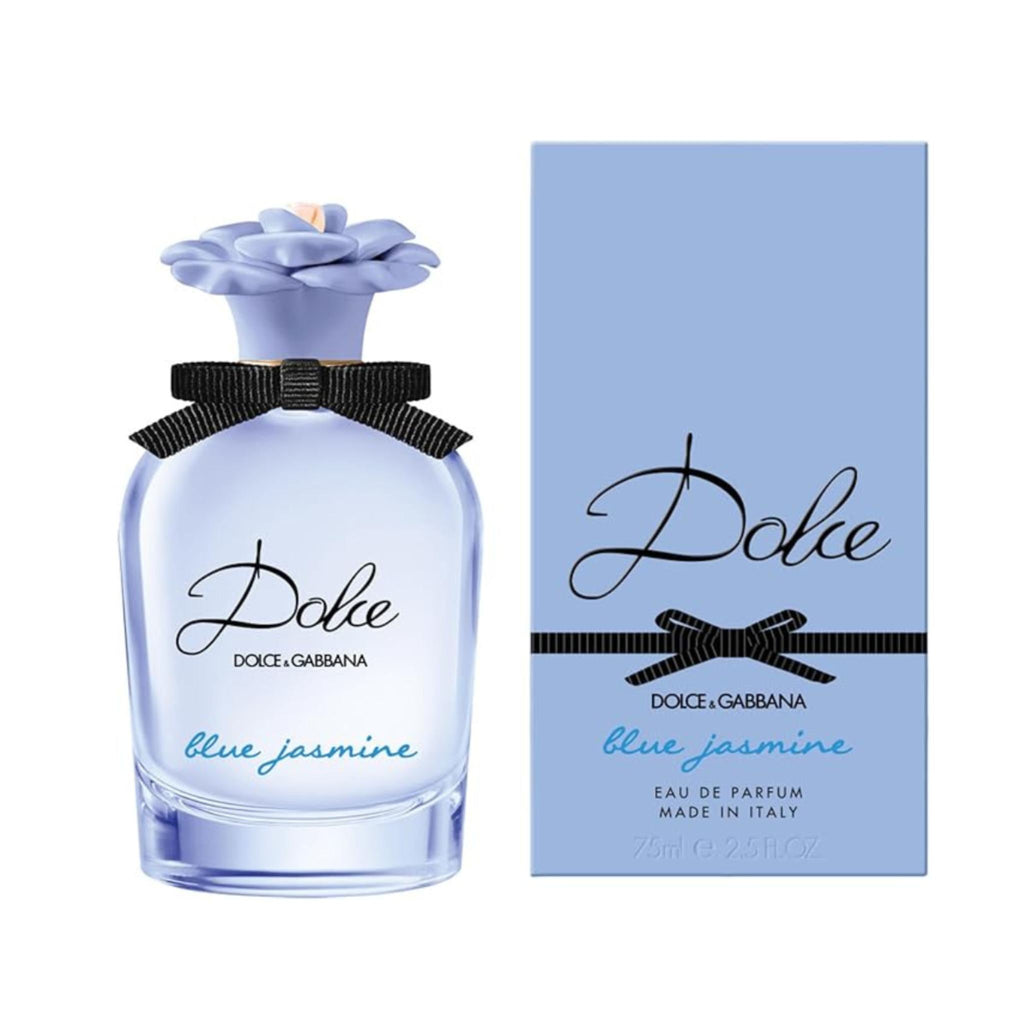 Refect Beauty Dolce & Gabbana Dolce Blue Jasmine perfume bottle with a flower cap and matching blue box packaging.