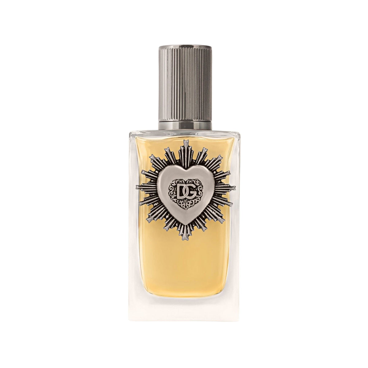 Refect Beauty Dolce & Gabbana Devotion Pour Homme eau de parfum in a glass bottle with a silver sacred heart emblem.