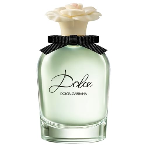 Refect Beauty Dolce & Gabbana Dolce Eau de Parfum in a clear glass bottle with a white floral cap and black ribbon.