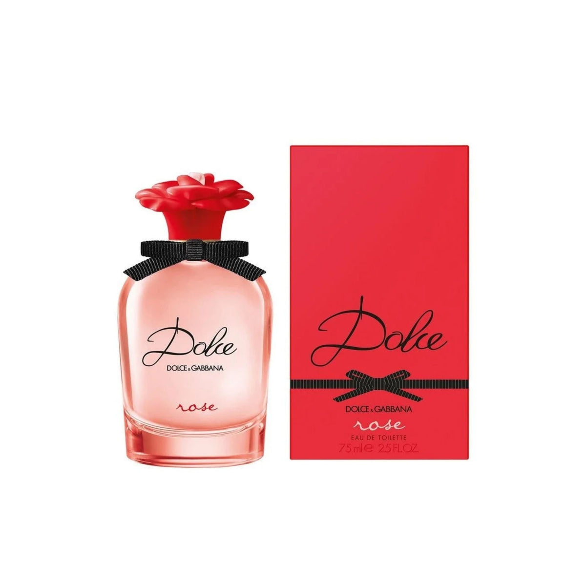 Refect Beauty Dolce & Gabbana Dolce Rose Eau de Toilette perfume bottle with a red rose cap and matching gift box.