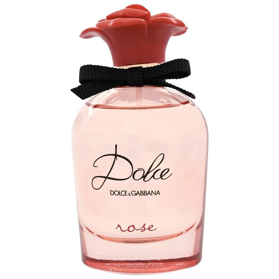 Refect Beauty Dolce & Gabbana Dolce Rose Eau de Toilette in a pink glass bottle with a red rose-shaped cap.