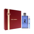 Refect Beauty Dolce & Gabbana K Pour Homme gift set featuring a large blue fragrance bottle and a travel-size vial.