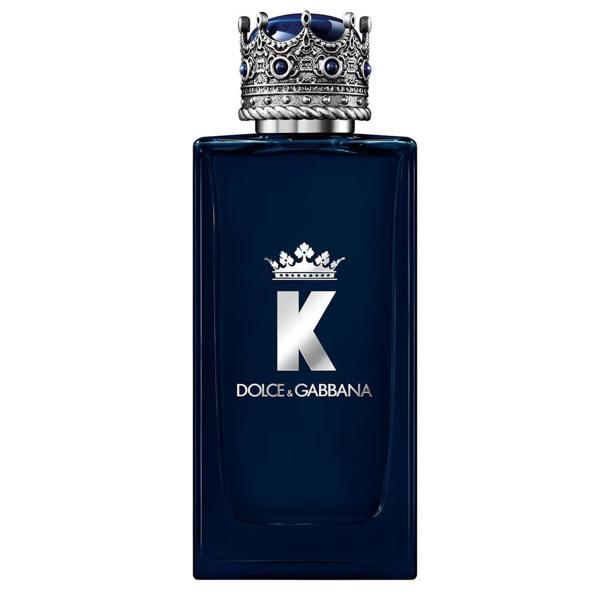 Refect Beauty Dolce & Gabbana K Parfum in a dark blue glass bottle with a silver crown-shaped cap.