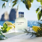 Refect Beauty Dolce & Gabbana Light Blue eau de toilette bottle with citrus and Mediterranean sea background