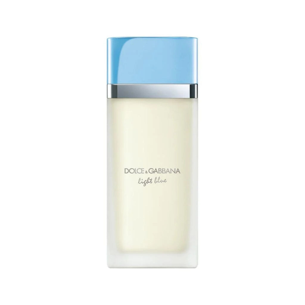 Refect Beauty Dolce & Gabbana Light Blue eau de toilette perfume bottle with a light blue cap and frosted glass