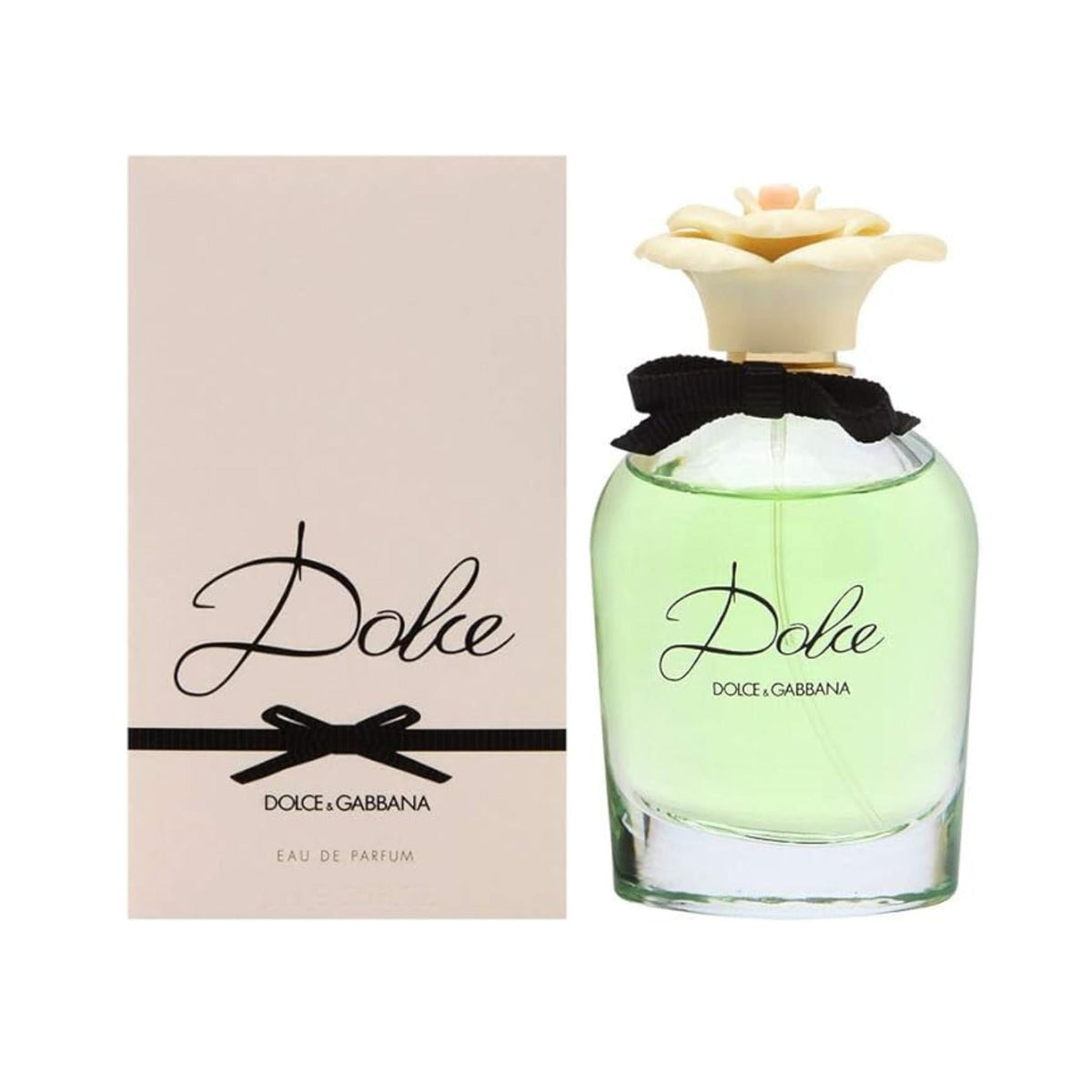 Refect Beauty Dolce & Gabbana Dolce Eau de Parfum bottle with floral cap and box, a fresh white floral fragrance.