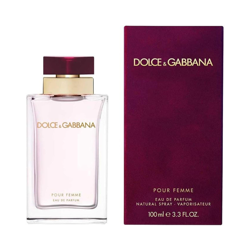 Refect Beauty Dolce & Gabbana Pour Femme Eau de Parfum bottle and burgundy box packaging