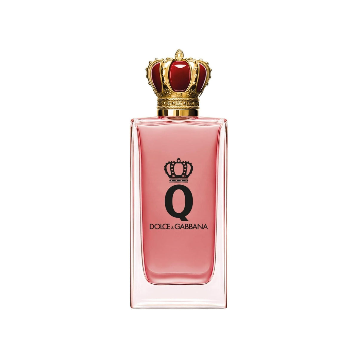 Refect Beauty Dolce&Gabbana Q Eau de Parfum Intense in a pink glass bottle with a gold and red crown-shaped cap.