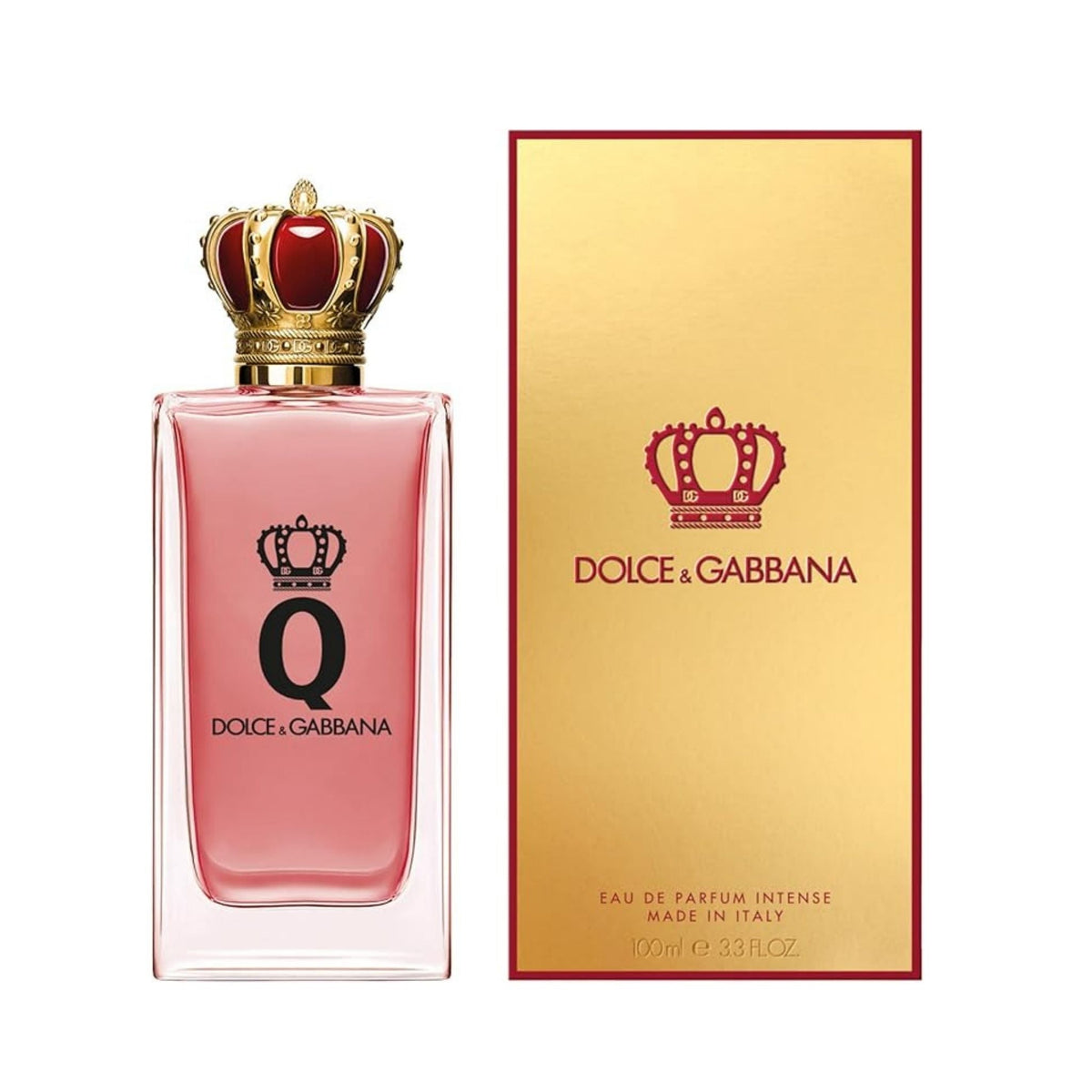 Refect Beauty Dolce&Gabbana Q Eau de Parfum Intense with a crown-shaped cap and gold box packaging.