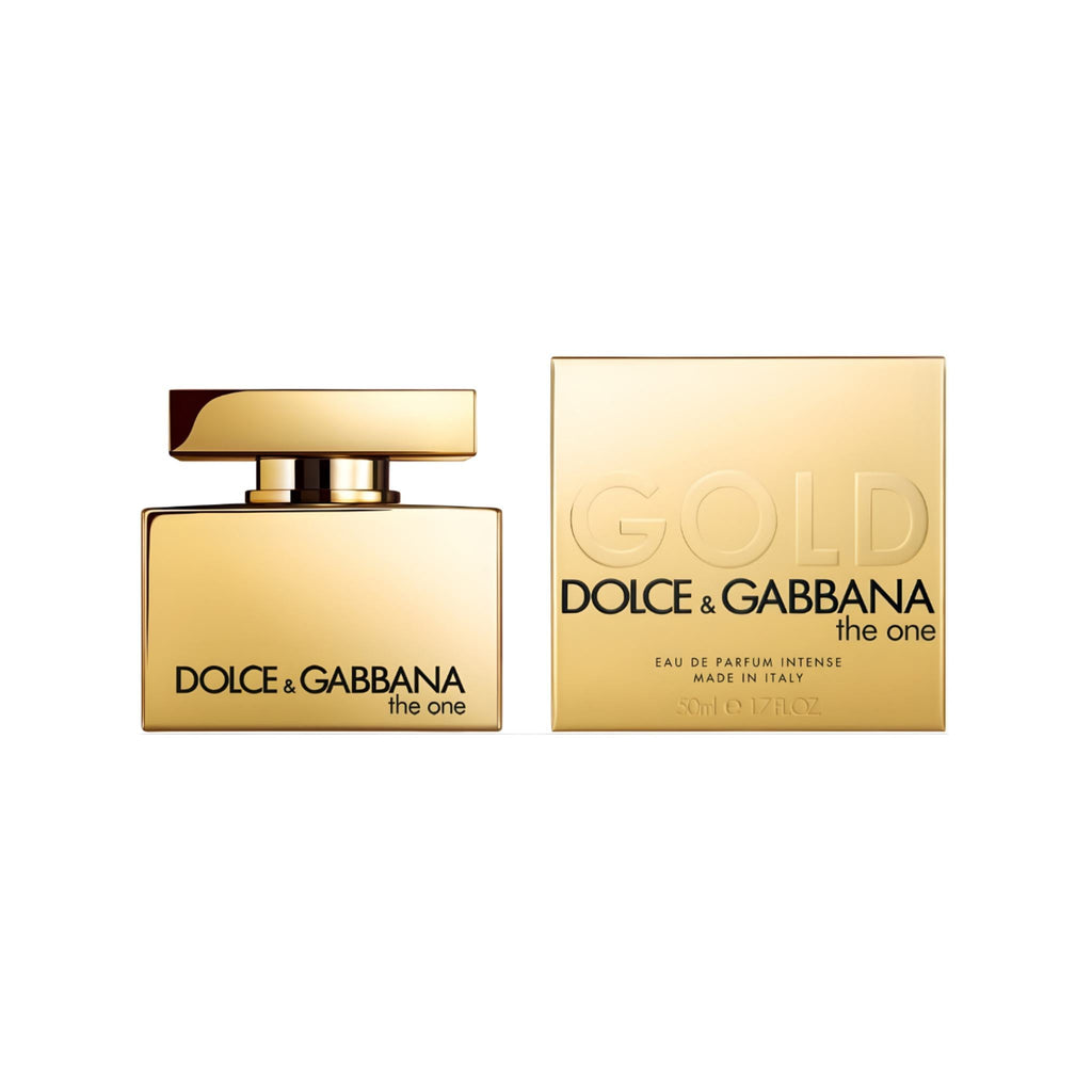 Refect Beauty Dolce & Gabbana The One Gold Eau de Parfum Intense bottle and gold packaging box