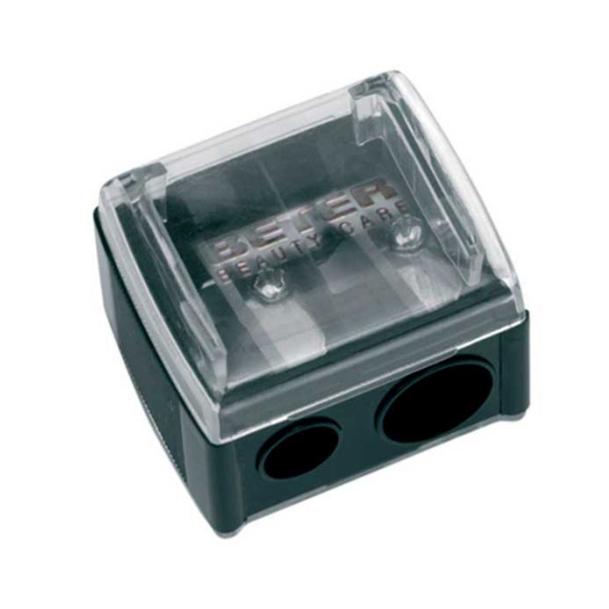 Refect Beauty Beter double cosmetic pencil sharpener with a clear plastic shaving catch for precise makeup application