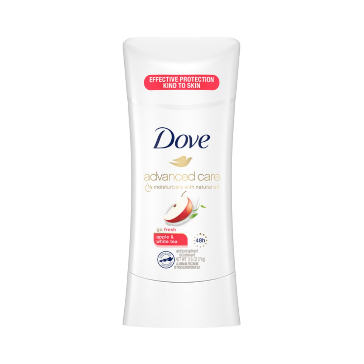 Refect Beauty Dove Advanced Care Apple & White Tea antiperspirant deodorant stick for 48-hour sweat protection.