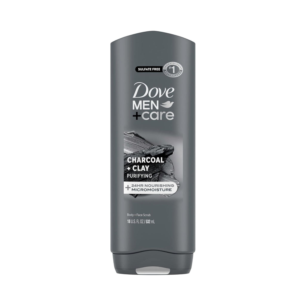 Refect Beauty Dove Men+Care Purifying Charcoal and Clay body wash bottle in grey packaging