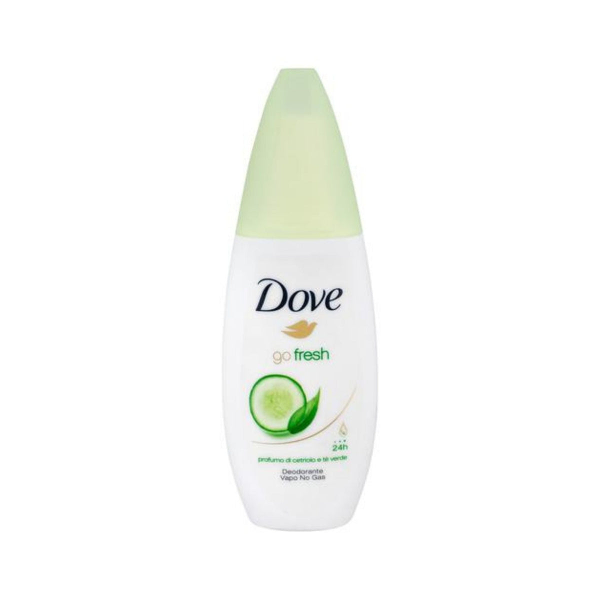 Refect Beauty Dove Go Fresh Cucumber deodorant spray bottle with a refreshing green tea and cucumber scent.