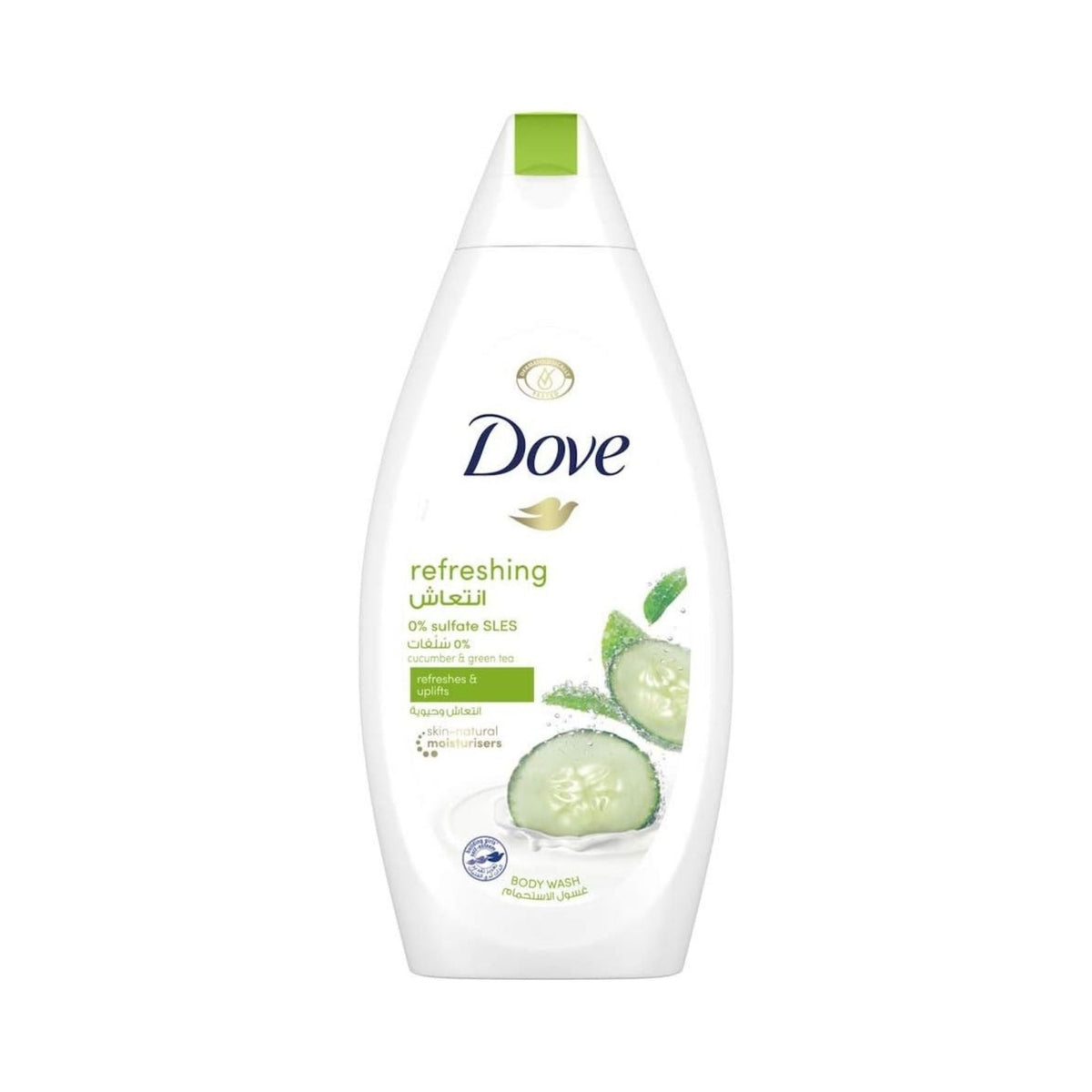 Refect Beauty Dove Go Fresh Cucumber and Green Tea body wash bottle with refreshing botanical design