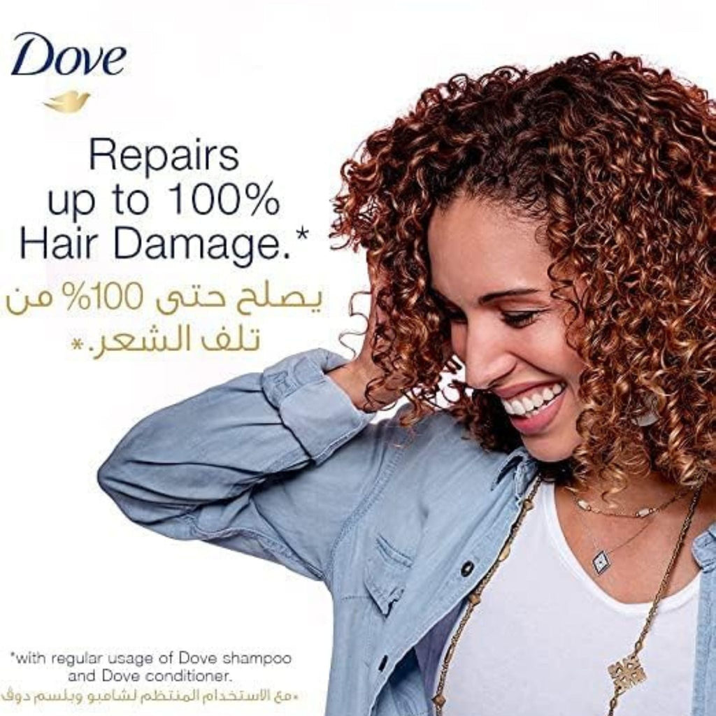 Refect Beauty Dove Daily Care Shampoo advertisement featuring a woman with healthy curly hair and text overlay