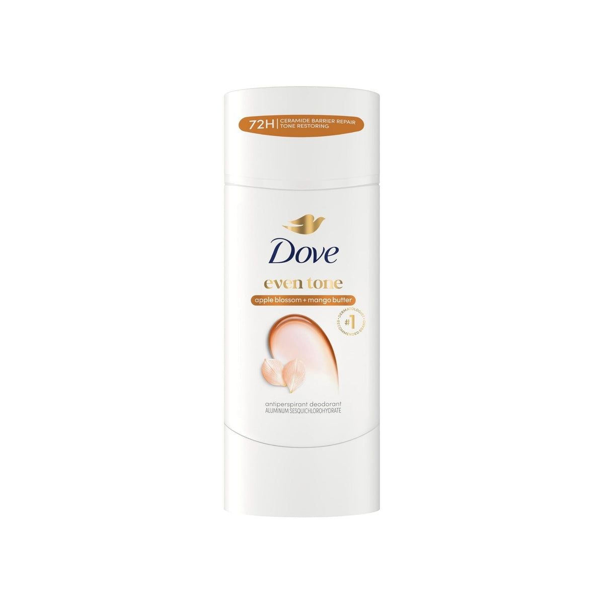 Refect Beauty Dove Even Tone antiperspirant stick with apple blossom and mango scent in white packaging