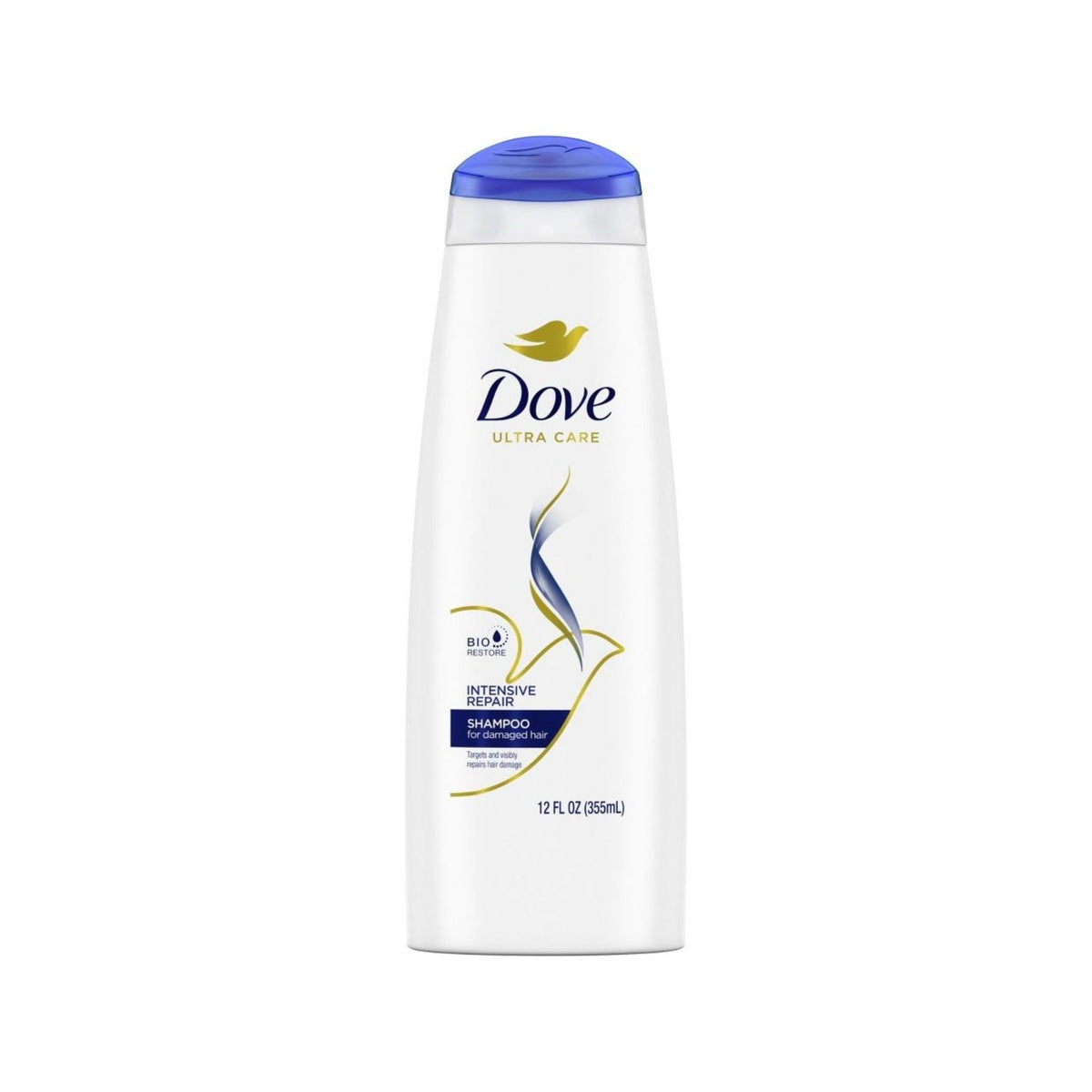 Refect Beauty Dove Intensive Repair Shampoo bottle for damaged hair with blue cap and 355ml capacity.