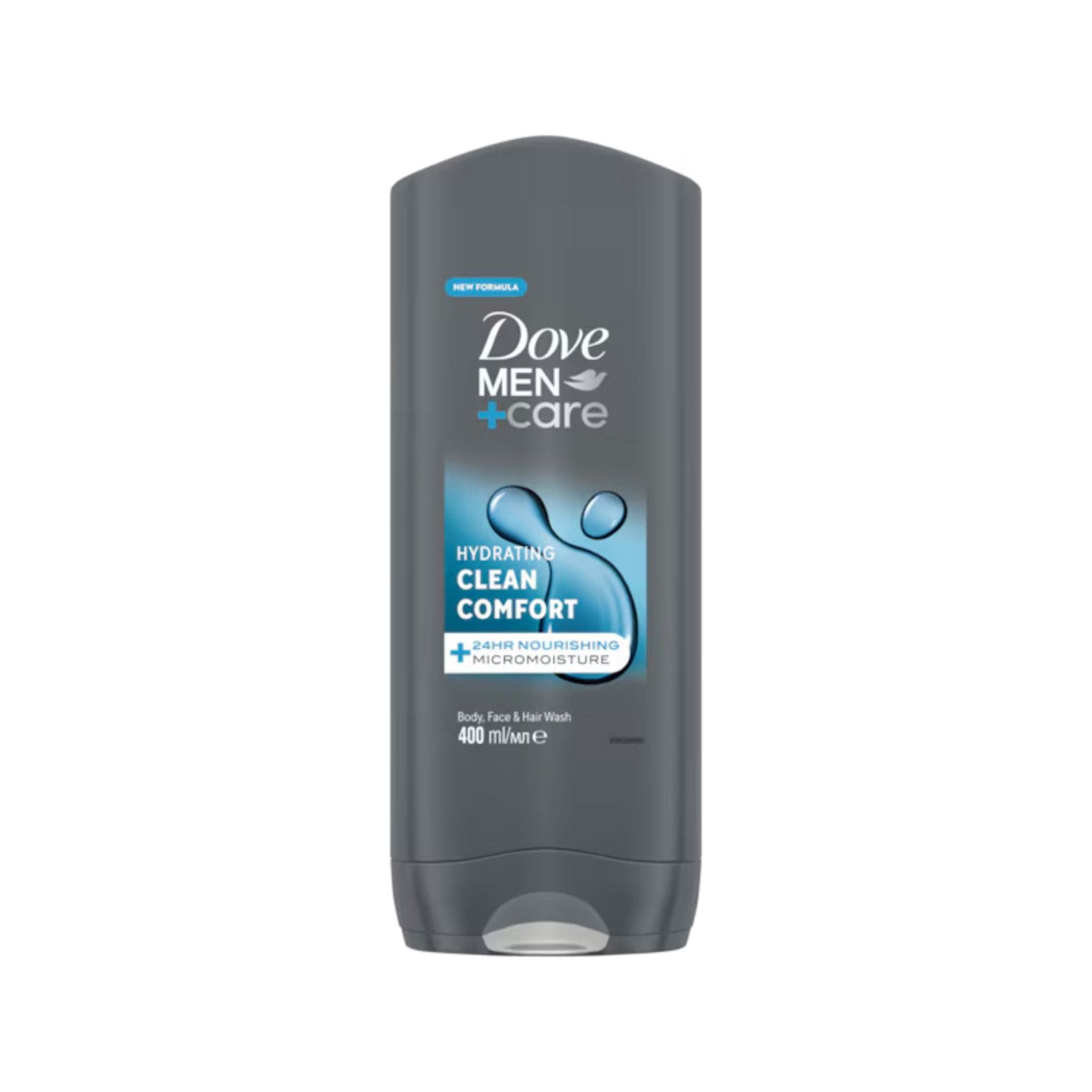 Refect Beauty Dove Men+Care Clean Comfort 3-in-1 body, face, and hair wash in a 400ml grey bottle.