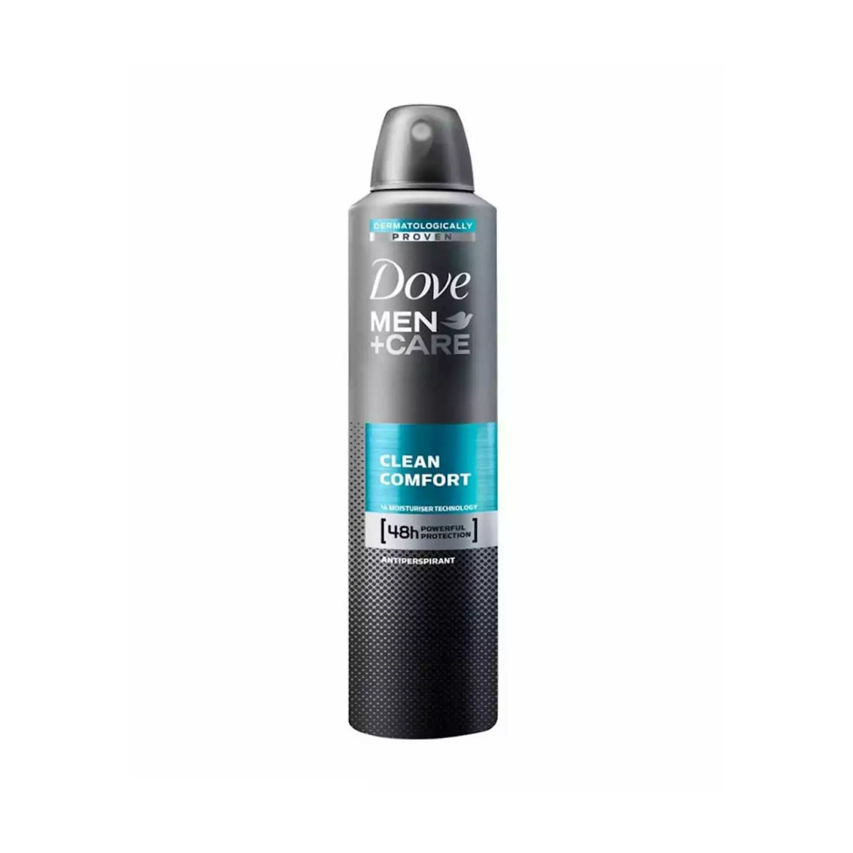 Refect Beauty Dove Men+Care Clean Comfort antiperspirant deodorant spray can with blue and grey branding.