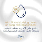 Refect Beauty Dove hand wash graphic featuring a moisture drop icon and text about 1/4 moisturizing cream benefits