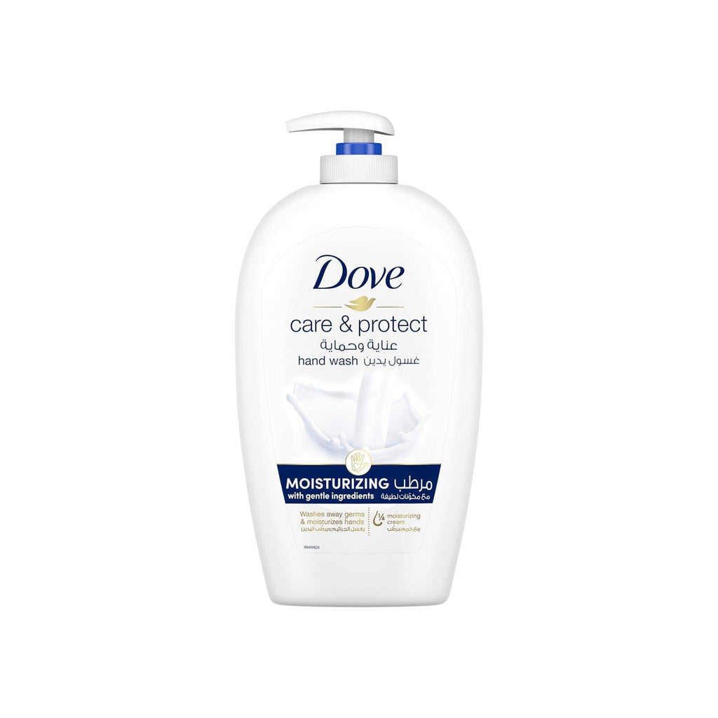 Refect Beauty Dove Care and Protect moisturizing hand wash in a white pump bottle with a splash of milk graphic