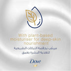 Refect Beauty Dove Deeply Nourishing Body Wash graphic with a leaf icon and text about plant-based moisturiser.