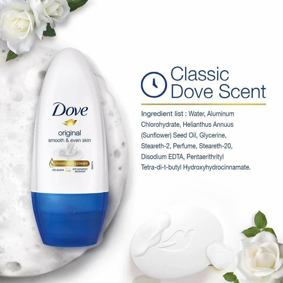 Refect Beauty Dove Original roll-on antiperspirant with moisturizing cream for 48-hour protection and soft skin
