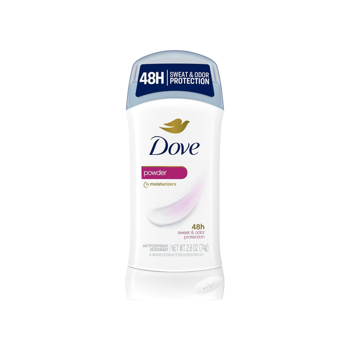 Refect Beauty Dove Powder stick antiperspirant deodorant providing 48-hour sweat and odor protection for soft skin.