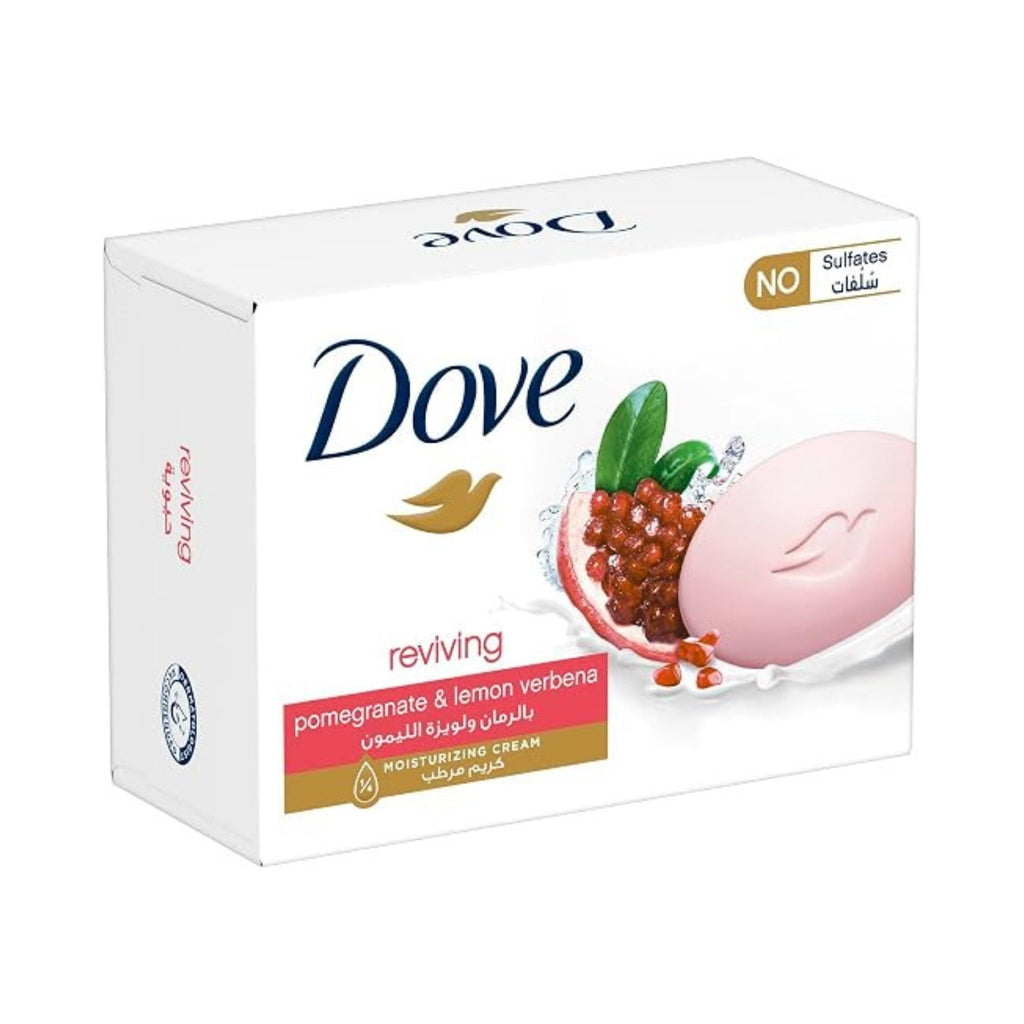 Refect Beauty Dove Reviving beauty cream bar with pomegranate and lemon verbena scent in its white packaging.