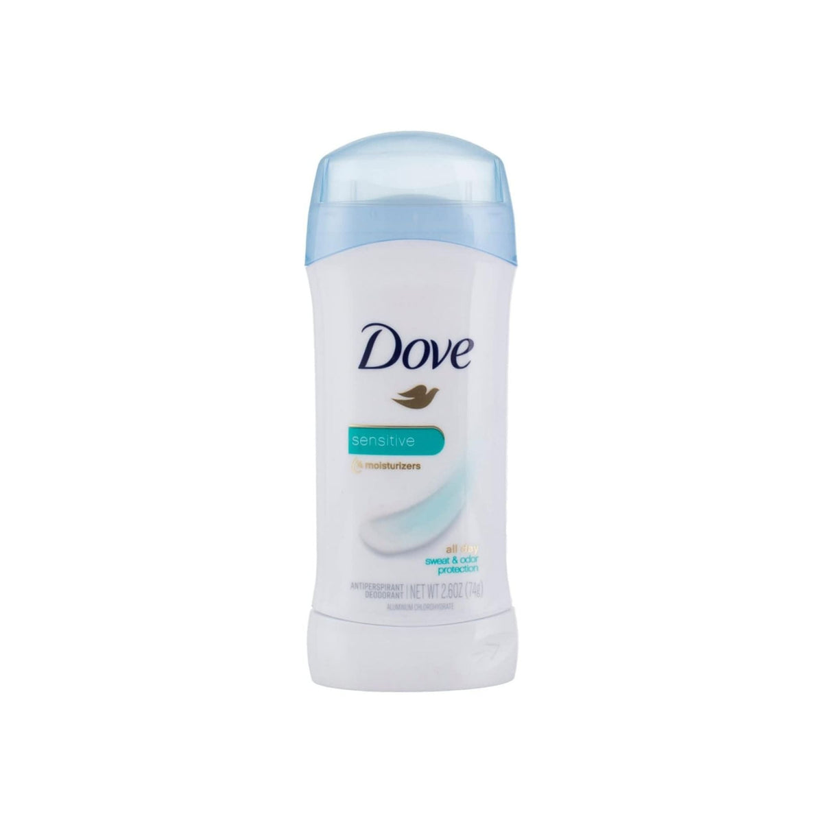 Refect Beauty Dove Sensitive Skin stick antiperspirant deodorant in a white container with a light blue cap