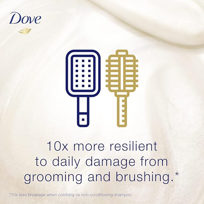 Refect Beauty Dove Daily Care shampoo graphic showing hair brush icons to illustrate 10x more resilience to damage.