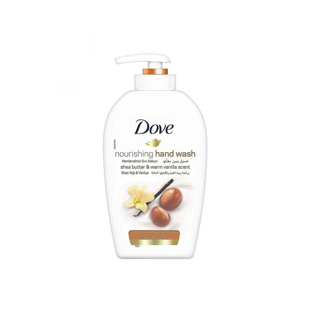 Refect Beauty Dove Shea Butter & Warm Vanilla nourishing hand wash in a white pump bottle with vanilla and shea imagery.