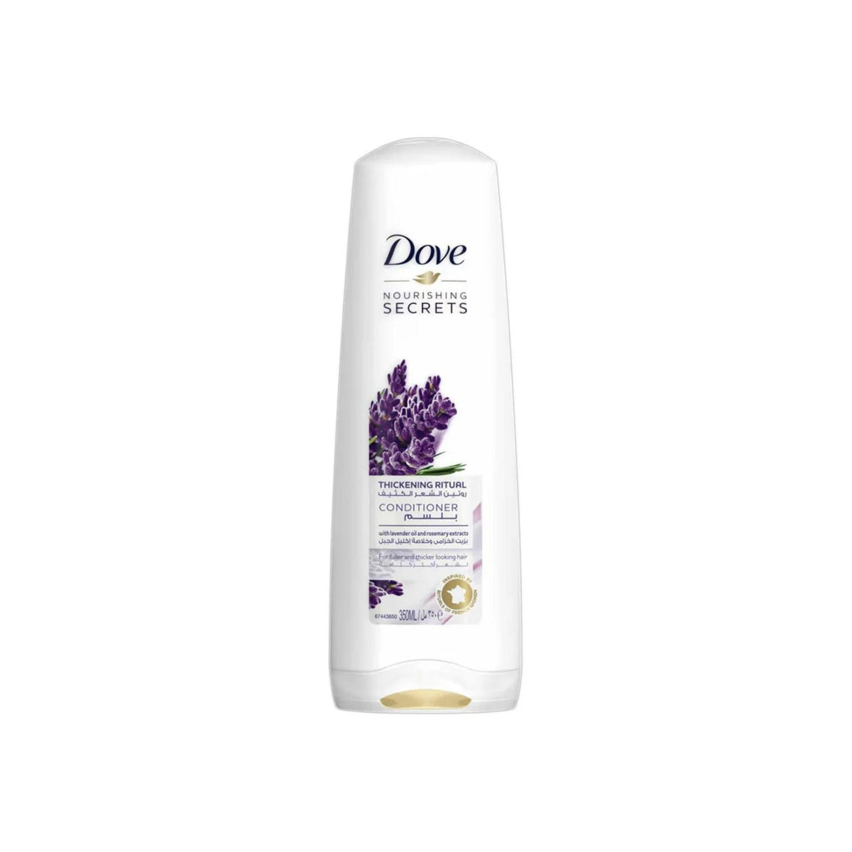 Refect Beauty Dove Nourishing Secrets Thickening Ritual conditioner bottle with lavender and rosemary extracts