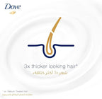 Refect Beauty Dove shampoo graphic showing a hair strand illustration for 3x thicker looking hair benefits