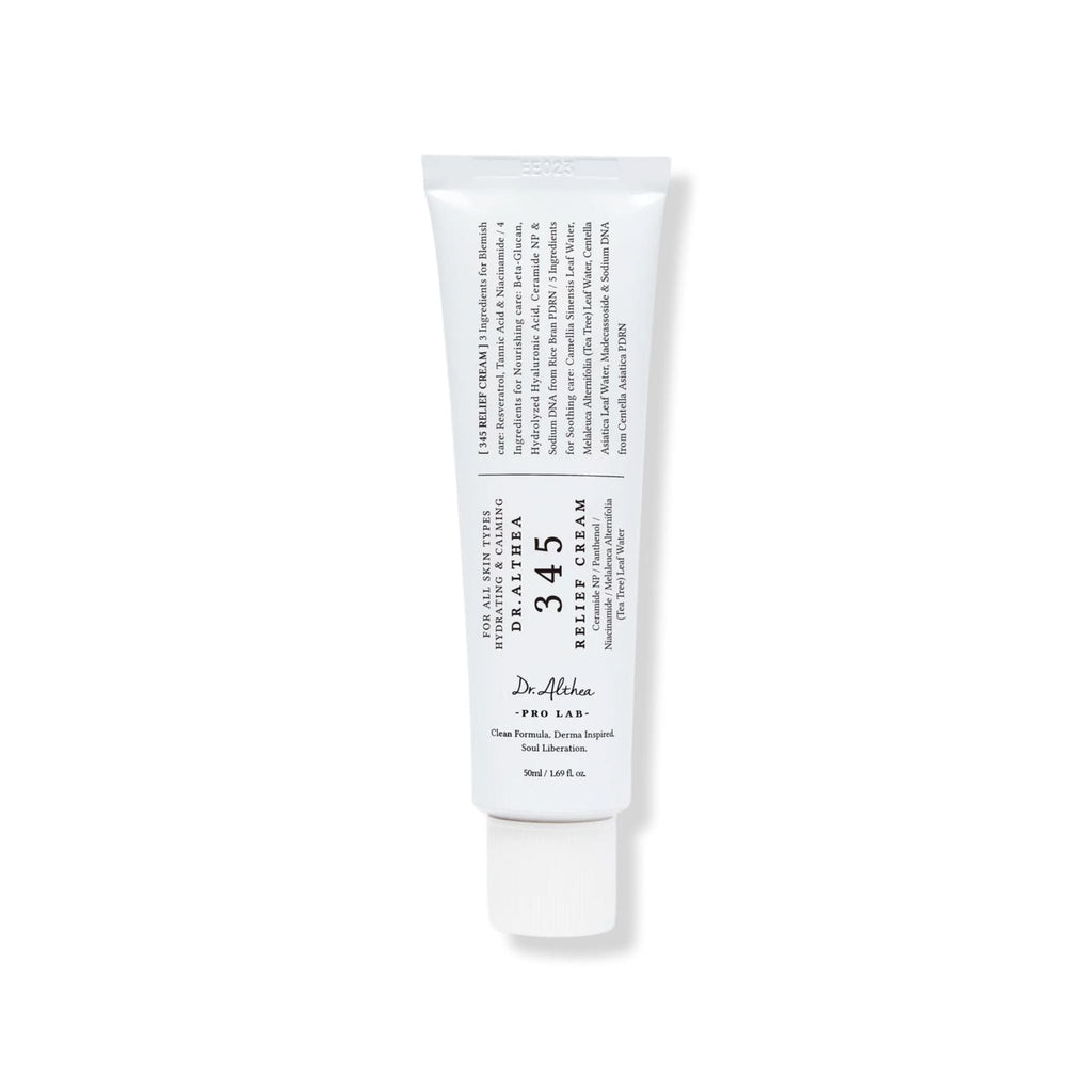Refect Beauty Dr. Althea 345 Relief Cream in a white squeeze tube for soothing and repairing sensitive skin.