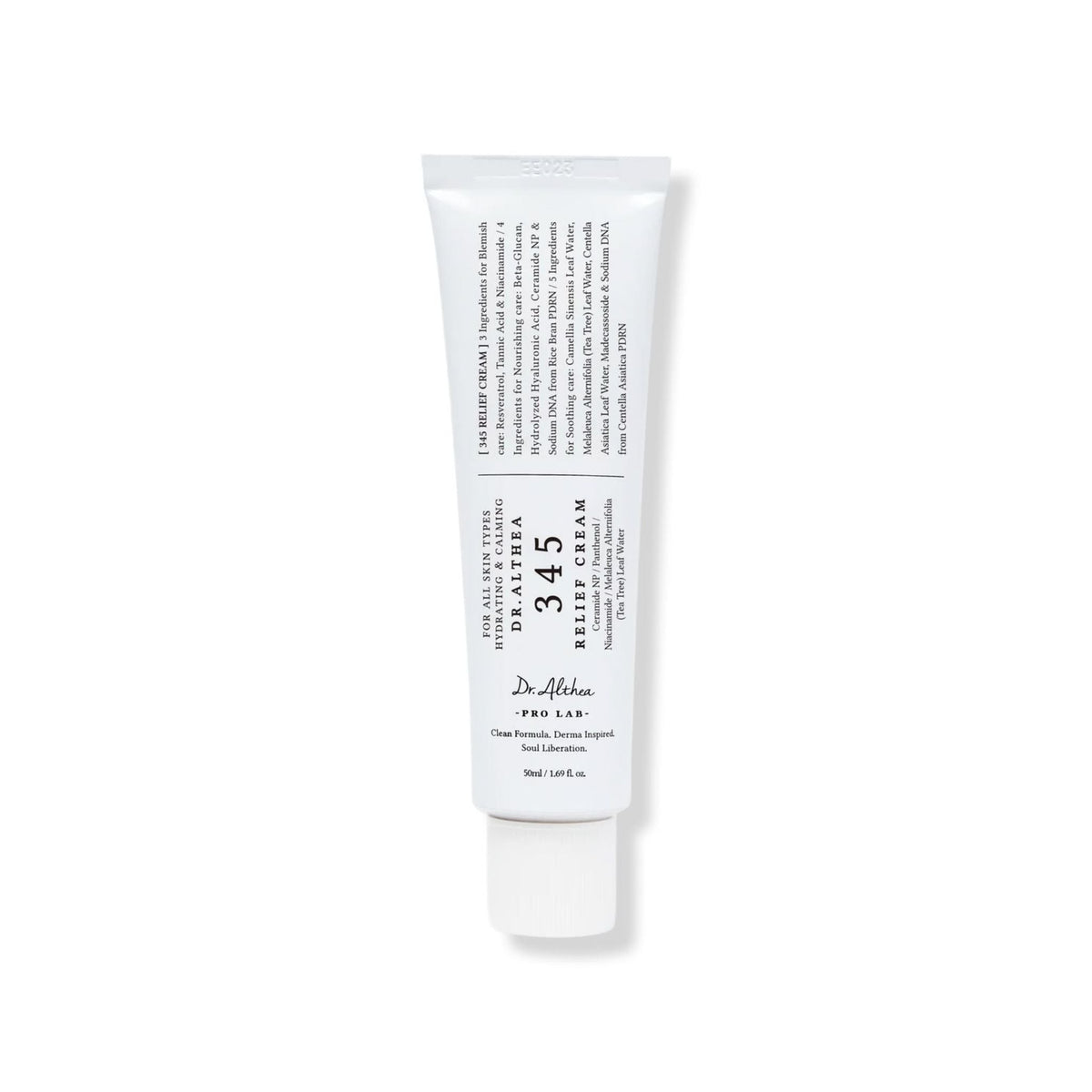 Refect Beauty Dr. Althea 345 Relief Cream in a white squeeze tube for soothing and repairing sensitive skin.